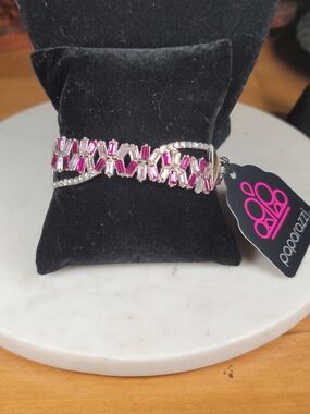 paparazzi Pink and Clear Crystal Statement Bracelet